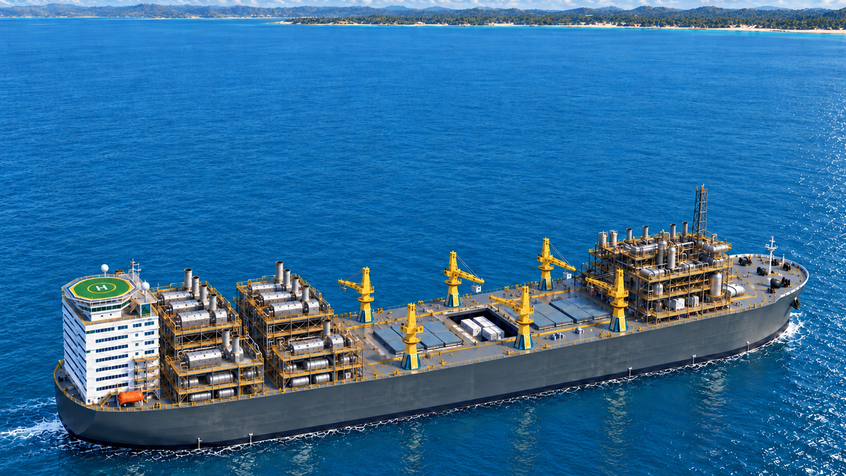 GFPSO integrated floating energy, compute and water platform operating near shore