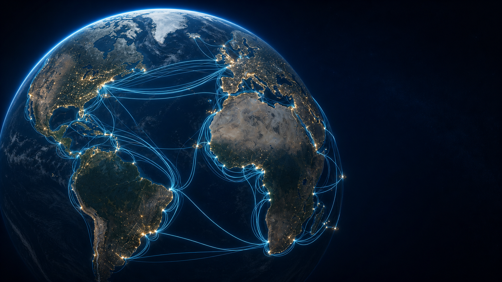 Conceptual globe illustrating international submarine connectivity